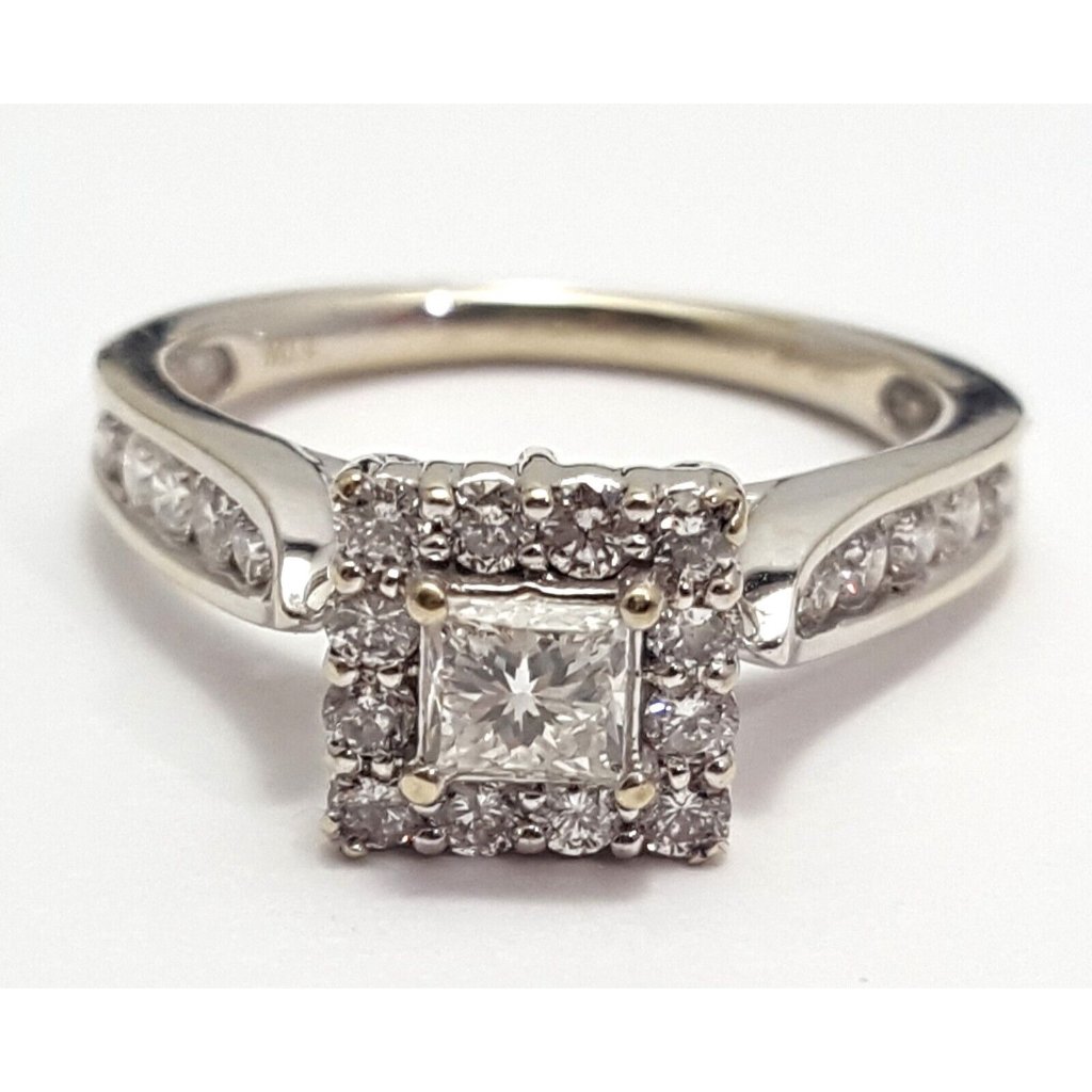 Unique 14k Solid White Gold Wedding Engagement Princess  Round Cut Diamond Ring